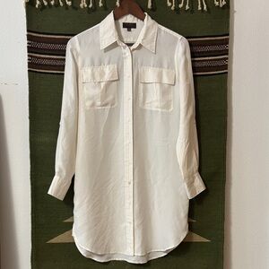 Womens 100% silk button down dress shirt cream off white
